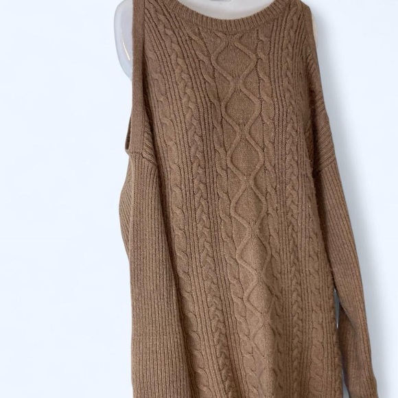 Express Sweaters - Express Open Shoulder Tan Sweater S